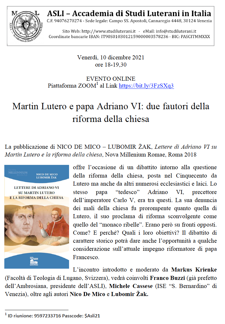 Evento – Martin Lutero e papa Adriano VI